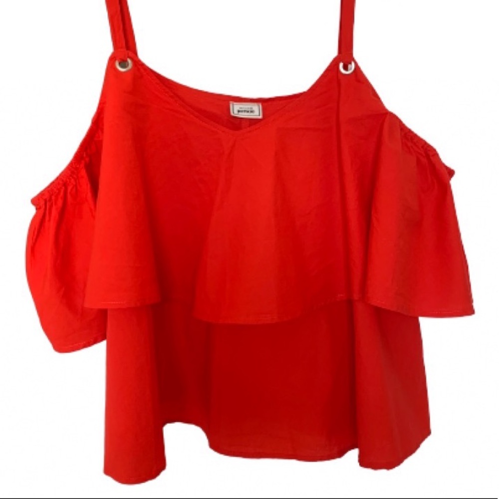 Pimkie red/orange oversized tiered strappy cold shoulder top S/M